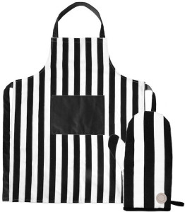 ARON APRON & BBQ GLOVE SET BLACK/BEIGE