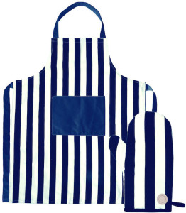 ARON APRON & BBQ GLOVE SET BLUE/BEIGE